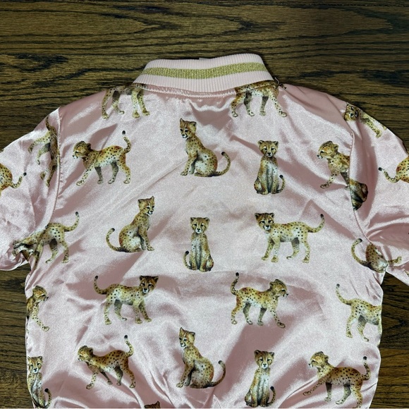 Girls 5-6 Pink Sateen Bomber Jacket with Leopard/Cheetah Print - Picture 1 of 4